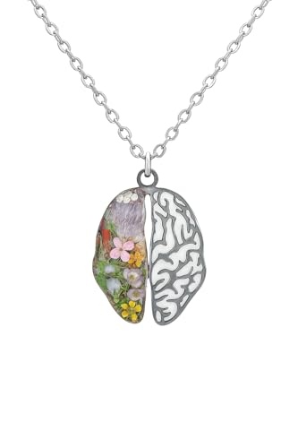 Generico BeFloral Collana Donna Acciaio Inossidabile Argento, Ciondolo Cervello con