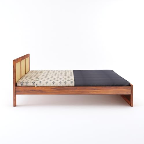 Image of Sheesham Wood Queen Size Cane Bed Without Storage Wooden Double Cot Palang Furniture for Bedroom Living Room Home Hotel (Honey Finish) 1 Year Warranty