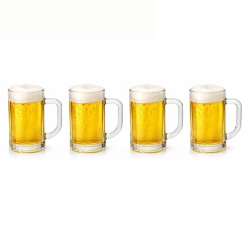 cecaro group Set 4 Boccali Birra in Vetro Trasparente 435 cc – Boccali Resistenti con Manico Ergonomico – Lavabili in Lavastoviglie – Ideali per Birra, Bevande e Cocktail
