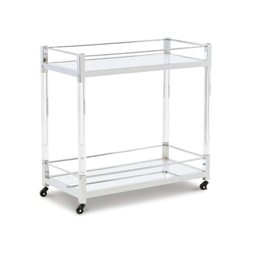 Signature Design by Ashley Chaseton Glam Bar Cart with 2 Shelves, Silver Finish