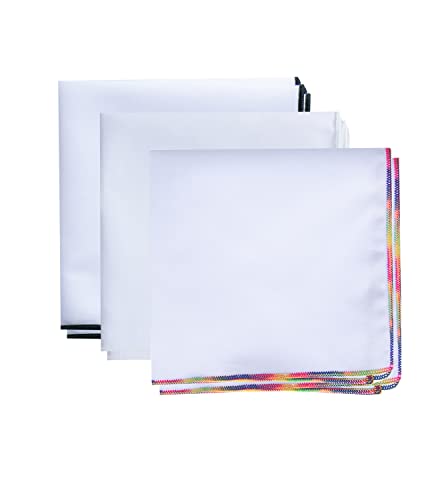 Image of 3-Pk Mens Cotton White Pocket Square with Color Border(10 Colors)