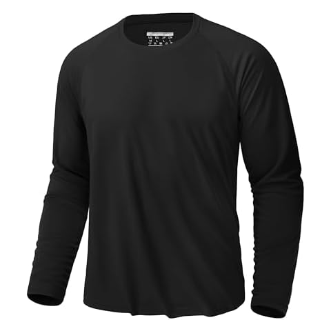 KEFITEVD Sun Shirts for Men UPF 50 Long Sleeve Men Hiking UV Sun Protection Long Sleeve Athletic Shirts Outdoor Quick Dry Rash Guard Black Cover