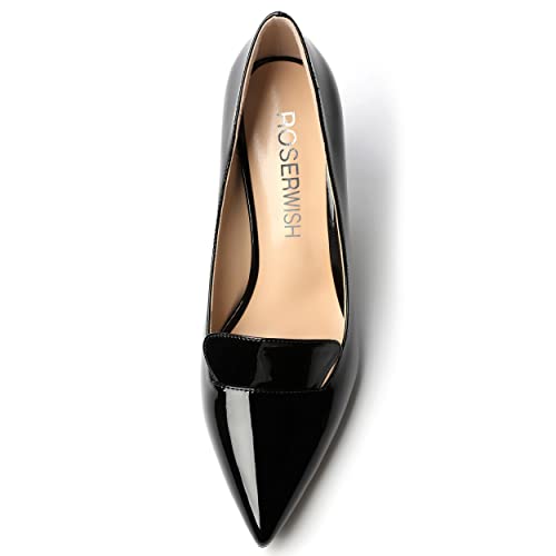 ROSERWISH Womens Patent Slip On Pointed Toe Party Sexy Wedding Stiletto High Heel Pumps Dress Shoes 3.5 Inch3
