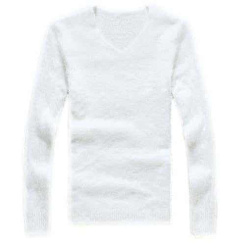 Men Solid Mohair Sweater Soft Warm Pullover V-Neck Elastic Knitted Sweaters3