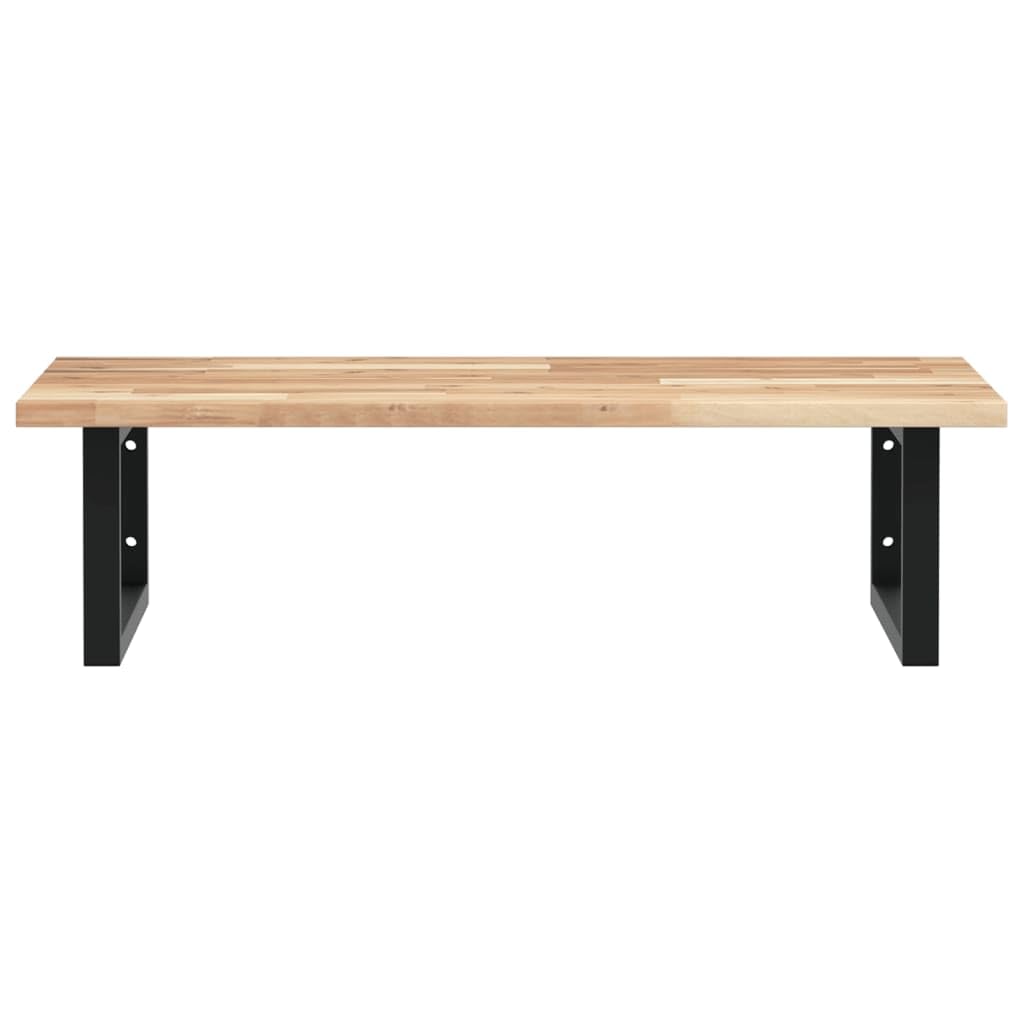 Estantería para lavabo de pared de acero y madera de acacia con estante de 60 x 50 cm, soporte negro, ahorra espacio, estable, versátil para baño, lavabo, inodoro de invitados