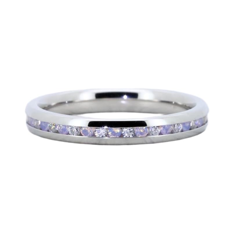 Bague d'éternité en argent avec opale naturelle et anneau serti de diamants