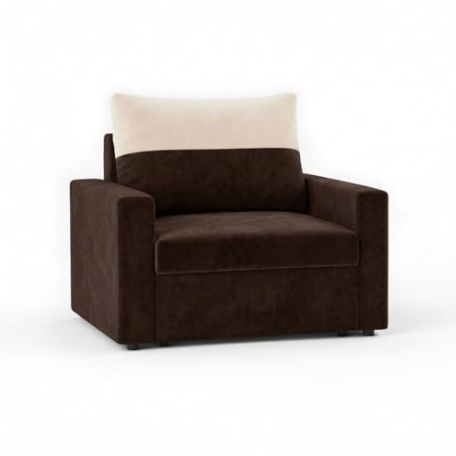 Image of SOCOZI Enrique 1 Seater Sofa Cum Bed | Soft Velvet Suede Fabric | Modern Convertible Design | Plush Comfort Seating for Living Room (Dark Brown)