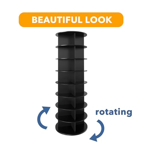 SpaceAid 8 Tier Rotating Shoe Rack Tower, Spinning Shoe Display Lazy Susan, Revolving 360 Shoe Rack Storage Round Carousel, Vertical Handbag Rotate Shoes Closet Organization (8-Tier Black)