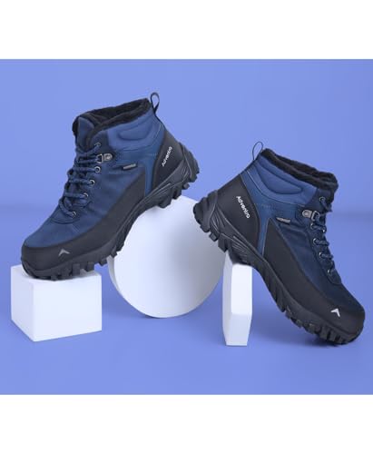 Image of Edge ET 1100 Men's Waterproof Mountain Trekking Hiking Boots, Mid-Top, Round Toe, Blue, Anti-Slip Grip