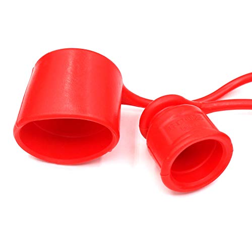 Image of CEKER 1 /4 inch Skid Steer Bobcat Flat Face Hydraulic Coupler Male Female Dust Caps and Plug Kits Covers,Fits ISO 16028 Hydraulic Quick Coupling,Red Cap with Retention Ring Keeps Cap Attached to Hose