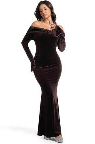 Image of HOYISHION Women's Off The Shoulder Floral Lace Maxi Dress White Bridesmaid Wedding Party Maternity Photoshoot Long Dresses