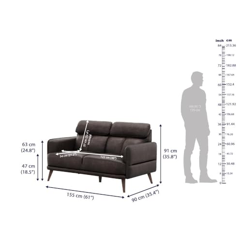 Image of Wakefit 2 Seater Sofa | 5 Year Warranty | Brown Leatherette, Neem Wood, Modern Style, Living Room, 150cm x 90cm x 91cm