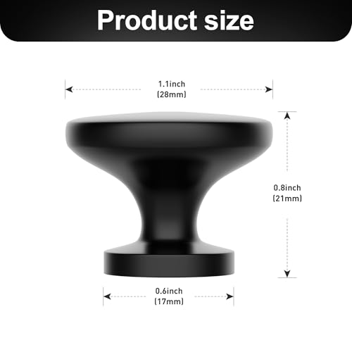 Image of Kitchen Cabinet Knobs 8 Pack Dresser Knob Matte Black Cabinets Handles Pulls,Closet Drawer Drawers Cupboard Round Hardware, Mushroom Style Bathroom Bedroom Pull Single-Hole Knobs