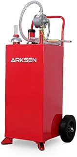 ARKSEN 30 Gallon Portable Gas Caddy Fuel Storage Tank Large Gasoline Diesel Can Hand Siphon Pump with Rolling Flat-Free Solid Rubber Wheels for Boat, ATV, Car, Motorcycle - Red