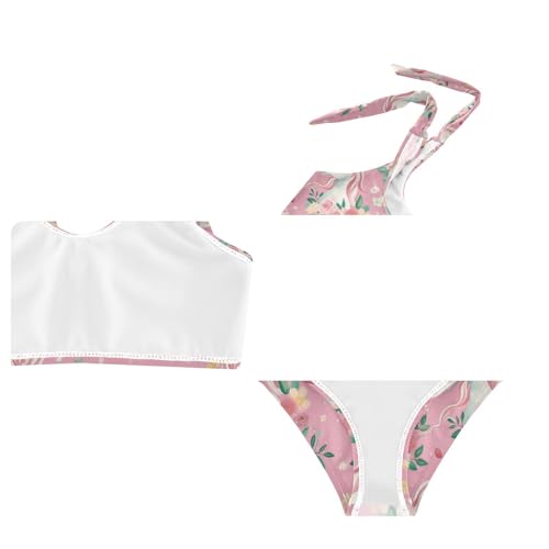 Wusikd Unicorns Flowers Girls Swimsuits Two Piece Pink Flowers Swimwear Bikini Set for for Girls Size 3T4