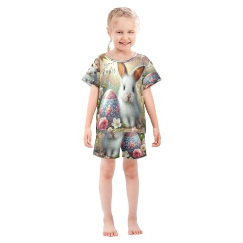 Rabbit Easter Egg Pajama Set Short Sleeve Sleepwear Soft Pajamas Shorts Sets Cotton PJS 5Y3