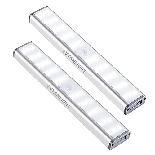 VYANLIGHT Motion Activated LED Lights - 30 LEDs, 4 Modes, Rechargeable Battery, Stick-On Magnetic Night Light Bar for Kitchen, Closet, Hallway, Stairway - Dimmable Wireless Lights, 2 Pack