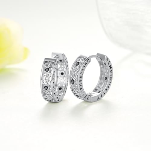 Viking Earrings Men 925 Sterling Silver Mens Hoop Earrings Celtic Huggie Hoop Earrings Punk Viking Jewelry Gifts for Men2