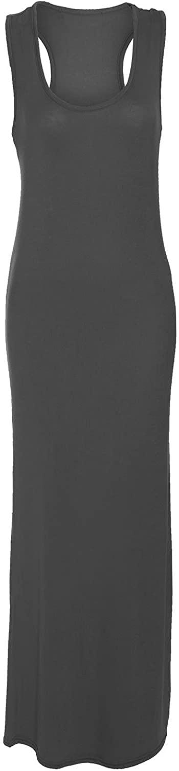 Crazy Girls Girls Charcoal Plain Crazy Womens Plain Muscle Racer Back Sleeveless Bodycon Long Maxi Dress, Charcoal, 3XL (Uk 24-26)