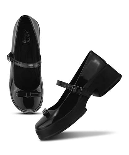 Image of JM LOOKS Elegant Single Strap Platform Mary Janes for Women Showcasing A Chic Bow Detail and Durable Block Heels