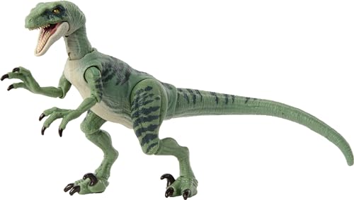 Image of Mattel Jurassic World Hammond Collection Dinosaur Toy, Velociraptor Delta Action Figure with Glass Eyes, Wired Tail & 14 Articulations, Movie Collectible with Premium Design