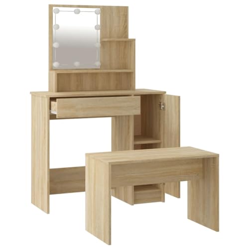 Tocadores para dormitorios con espejo LED mueble marrón roble Sonoma 8