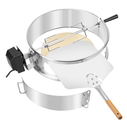Onlyfire Drehspieß mit Motor für Weber Kugelgrill (47 cm) und andere Modelle, Rotisserie, Grillspieß Set für Holzkohle Grill (Emailliert-Schwarz) 9 Onlyfire Edelstahl PizzaRing Kit mit Drehspieß, Komplettpaket Pizzaofen Umbausatz (incl. Pizzastein, Pizza Schaufel) und Rotisserie Grillspieß für Weber 47 cm Kugelgrill und viele andere Modelle.