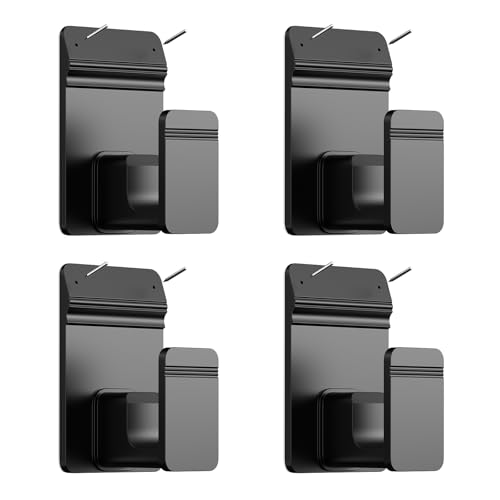 EKOTTOK No Drill Curtain Rod Brackets for 5/8' Rod, Heavy Duty 30LB+, Adhesive & Invisible Nail Curtain Rod Holders, Damage-Free Wall Mount Hooks for Bathroom, Kitchen, Bedroom (4PC, Black)