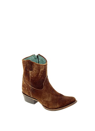 Corral Boots Women's 8-Inch Abstract Distressed Leather Round Toe Chocolate/Tan Western Boot