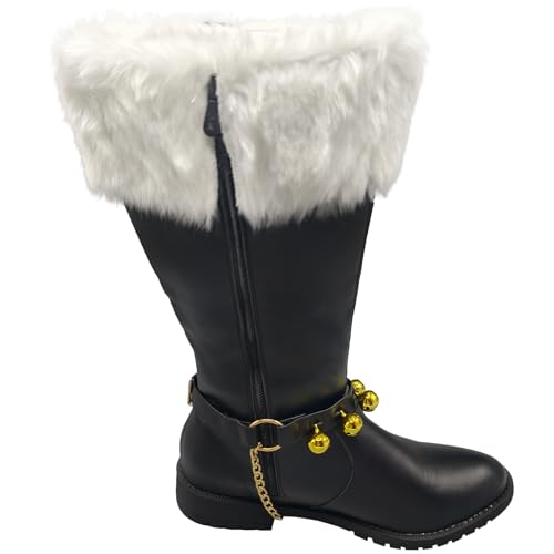 Men's Christmas Santa Claus Boots Halloween Costume Black Red Boots Wide Calf with White Fur Shoes3