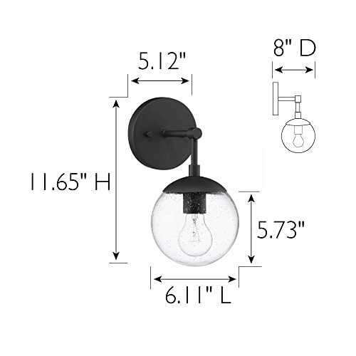 Image of Design House Gracelyn 1-Light Dimmable Wall Sconce, Clear Seedy Glass Globe, Matte Black, 588871-BLK
