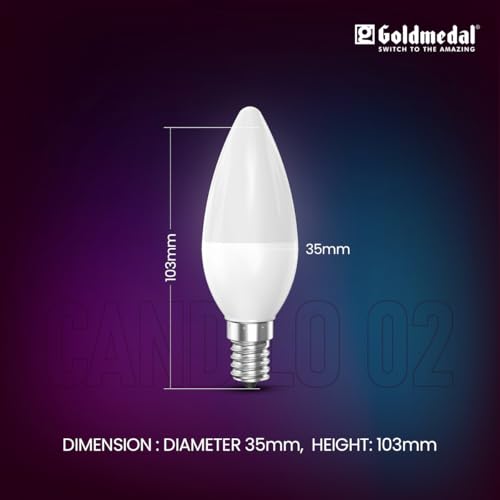 Image of Goldmedal Candylo 02 2.5W Candle Bulb Warm White(3000K) | Modern Design | Bulb Base E14 | For Chandeliers, Wall & Decorative Lights, Desk lamps, Floor lamps | 4Kv Surge Protection