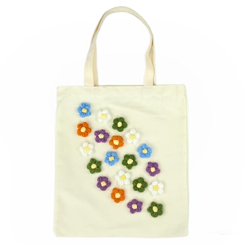 Algasan Handmade Puff Flower Shoulder Shopping Bag,Canvas Tote Bag, Shopping Bag, Tote Bag, Women's Shoulder Shopping Bag