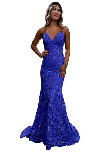Long Sequin V Neck Prom Dresses 2025 Spaghetti Straps Mermaid Formal Party Evening Gowns for Women