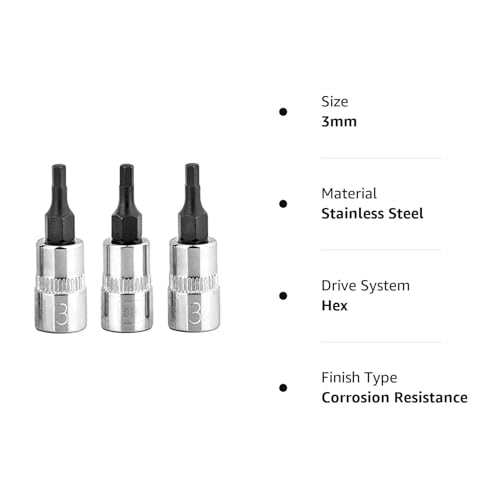 Image of BRAZEN 3mm Hex Bit Socket /Allen Driver Three Pack (1 /4 inch Drive, Short)