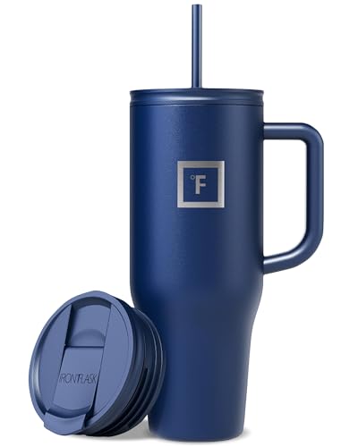 Image of IRON FLASK 40 oz Co-Pilot Insulated Travel Mug | Insulated Travel Mug with Straw & Flip Cap Lids - Cup Holder Fit, Leakproof, BPA Free (Twilight Blue)