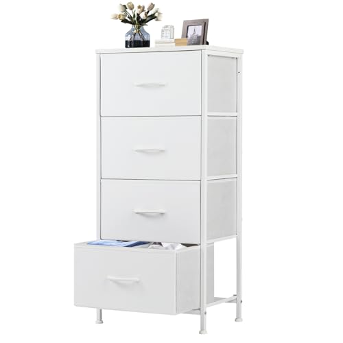 DUMOS Nightstand with 4 Drawers Bedside Table with Removable Fabric...