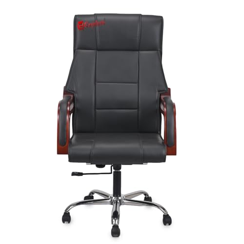 Image of GOYALSON Comfortable Revolving Chair for Director Principal Manager Office with arm Rest with Wheels and Cushioned seat Back Chair (1, Black, Wooden Handle High Back)