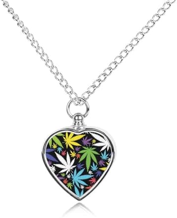 Weed Leaf Print Cremation Jewelry Urn Necklace for Dog Pet Ashes Heart Pendant Memorial Ashes Keepsake