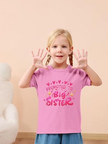 Image of Funnycokid Big Sister Shirts for Girls Size 6 Sparkle T-Shirt Pink Size 5 6 Gifts Pregnancy Announcement Toddler Promoted to Short Sleeve