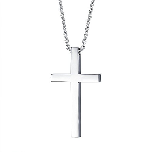 Image of Reve Simple Stainless Steel Silver Tone Cross Pendant Necklace for Men Women, 18'' Chain