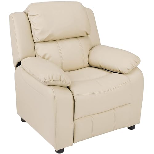 JC Home MACARON Kids Chair Leather Recliner Sofa Toddler Youth Children Child Ages 3-7, Cream