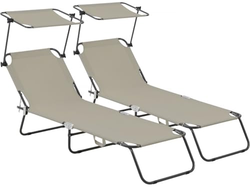 Habitat et Jardin Lot de 2 Bains de Soleil Pliable Lazy - avec Pare Soleil - Taupe