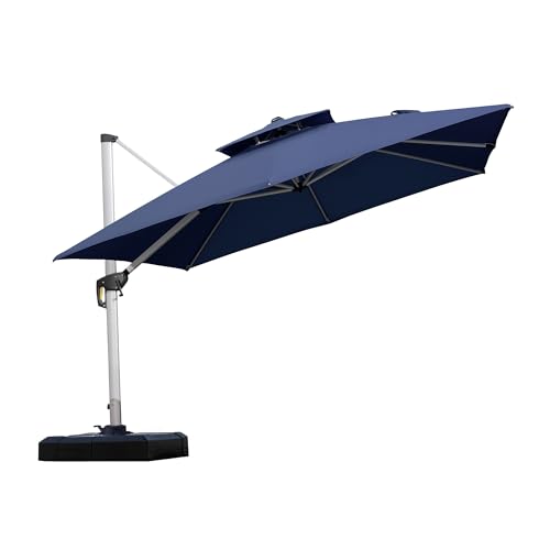 PURPLE LEAF 10ft Patio Umbrella Outdoor Square Umbrella Large Cantilever Umbrella Windproof Offset Heavy Duty Sun for Garden Deck Pool Patio Navy Blue
