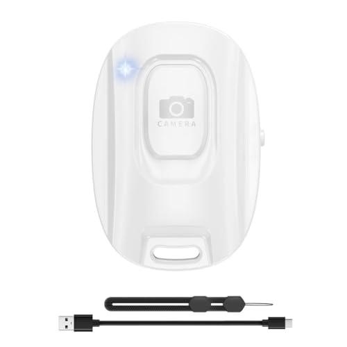 VYVIYON Bluetoothスマートフォンリモコンシャッター 充電可能のワイヤレス自撮りリモコン iPhone/Android用の携帯カメラリモート写真やビデオを便利にスマホ自撮りクリッカー 充電ケーブルとストラップ付き- ホワイト