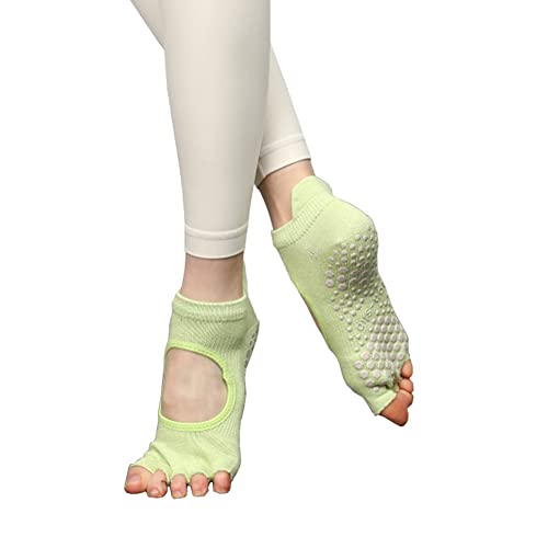 FASECKS Calzini da yoga da donna, antiscivolo, senza dita, per pilates, sbarre, marziali, arti fitness, danza, Verde fluorescente, Etichettalia unica