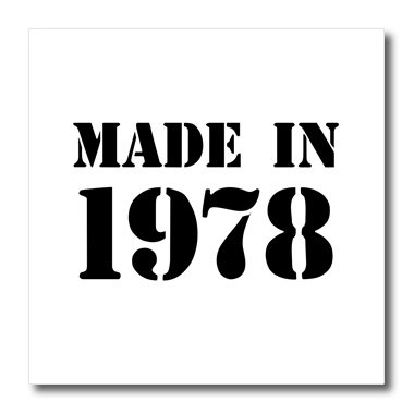 3dRose Made in 1978-Funny Birthday Birth Year Text-Fun Black Bday Stamp with Year You were Born-Humor-Iron on Heat Transfer, 10 by 10", for White Material (ht_162744_3)