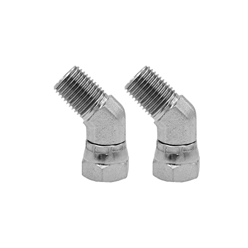 Image of (2-PACK) 1503-04-04 Hydraulic Hose Adapter Fitting 1 /4 inch Male (1 /4-18 NPTF) x 1 /4 inch Female (1 /4-18 NPSM) Swivel 45 Elbow SAE Pipe Joints Connector Carbon Steel