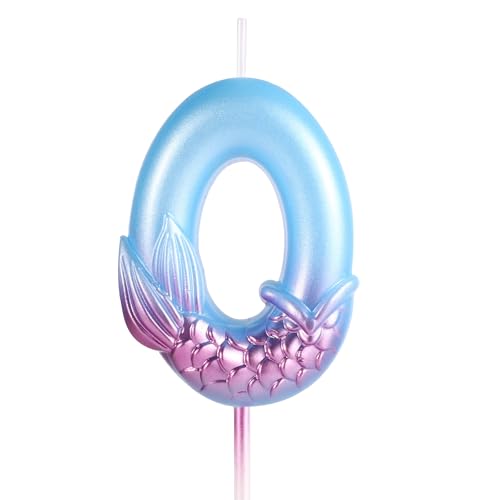 Mermaid Birthday Candles, Blue Number Candles Mermaid Birthday Decorations Happy Birthday Candles Cake Toppers Birthday Party Supplies for Wedding Anniversary (0)