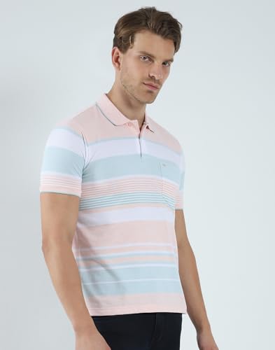 Image of Monte Carlo Mens Cotton Blend Regular Fit Polo T-Shirt | Half Sleeve | Striped Pattern| Casual Everyday Wear | Stylish & Comfortable Tshirt